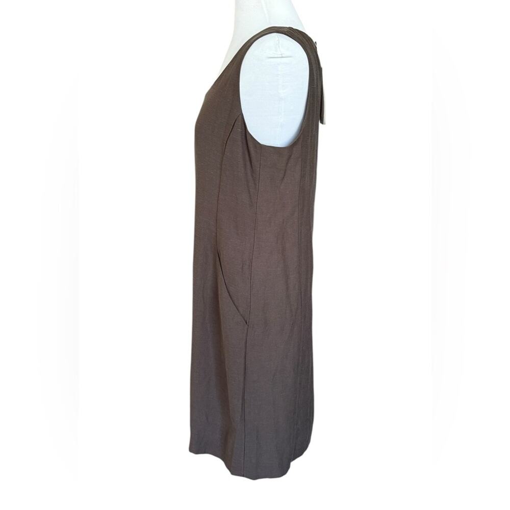 EILEEN FISHER Drapey Tencel Linen Scoop Neck Shift Dress Pockets Brown Small NEW - Picture 4 of 9